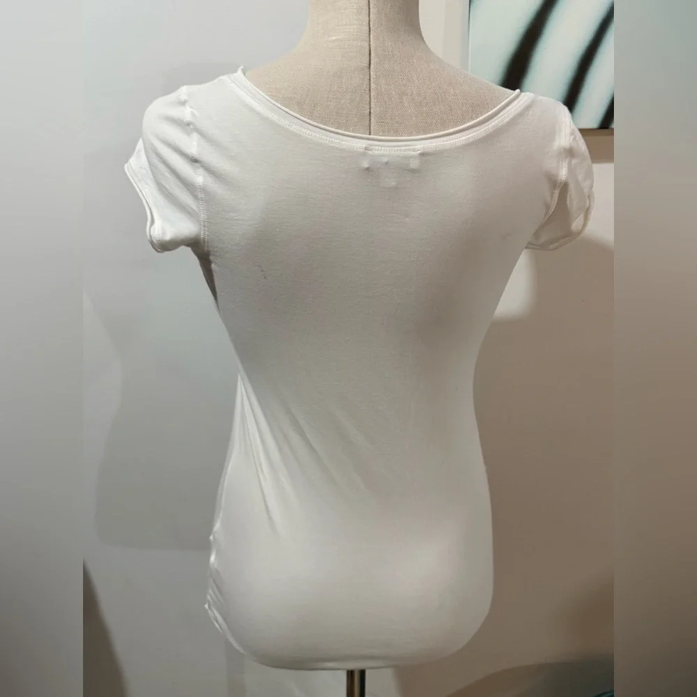 Bebe Women’s White Tee with Gold Accents - Picture 4 of 8